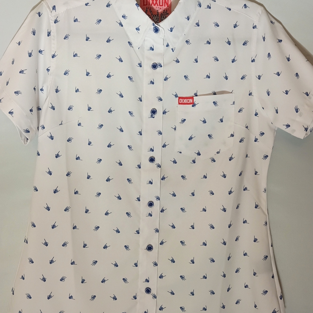 NWOT Dixxon White Short-Sleeve Shirt with Navy Motif